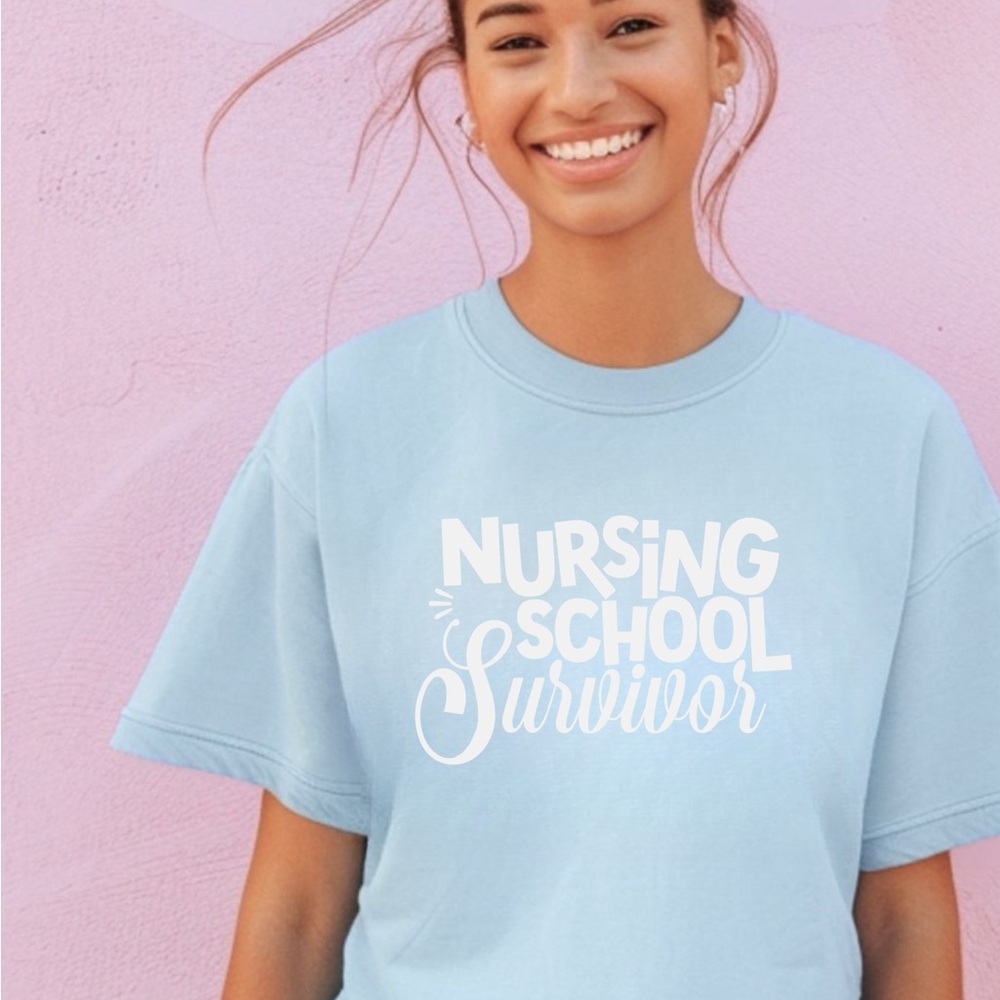 Comfort Colors Blue Short Sleeve Tee Nursing School Survivor Design